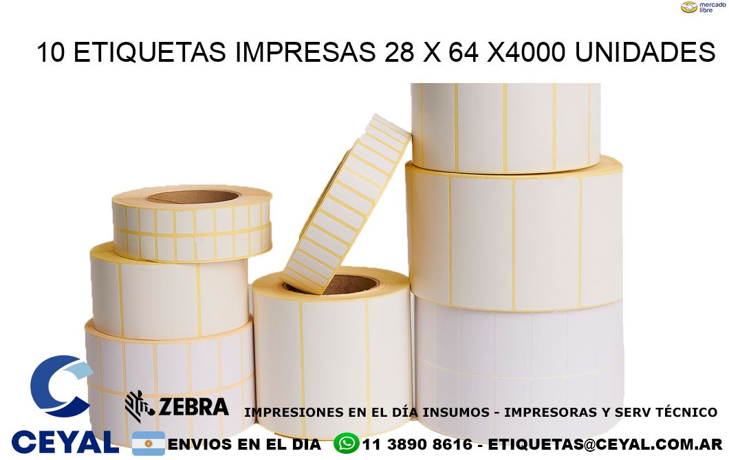 10 ETIQUETAS IMPRESAS 28 x 64 X4000 UNIDADES