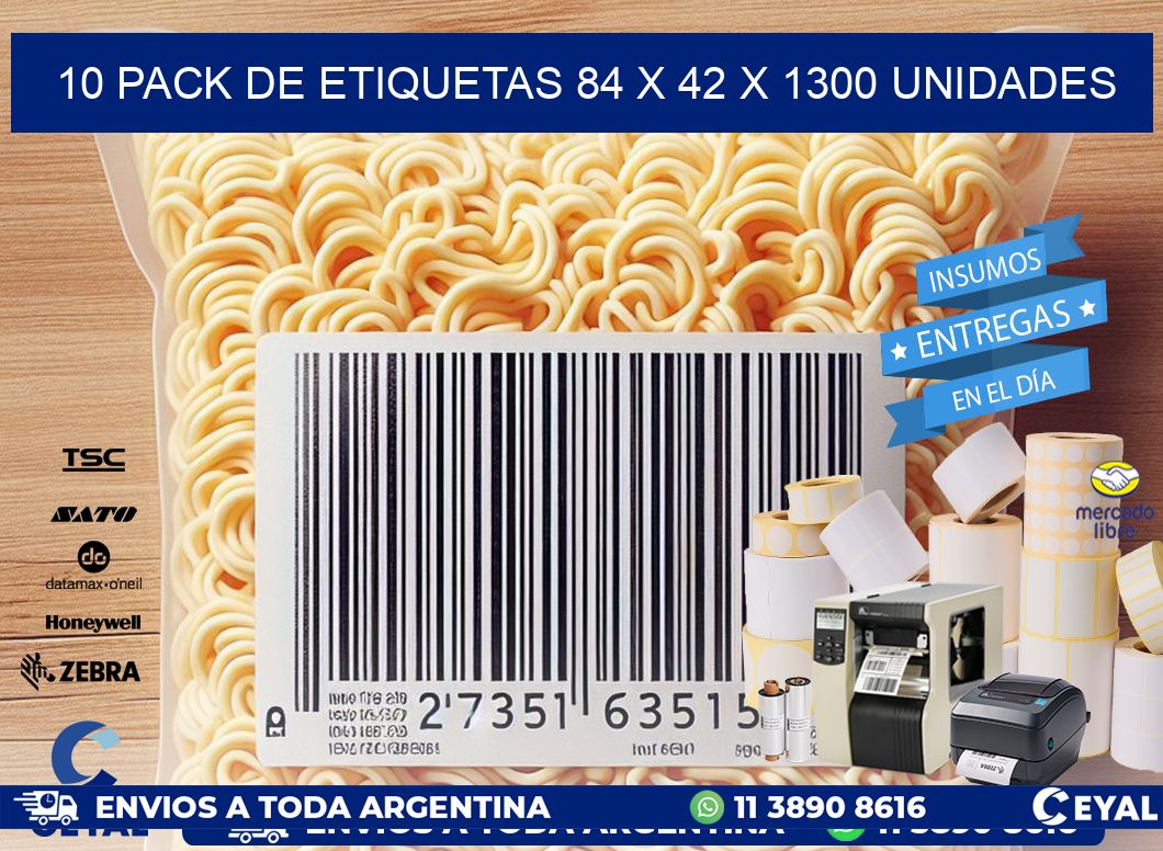 10 PACK DE ETIQUETAS 84 x 42 X 1300 UNIDADES