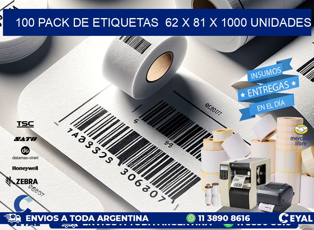 100 PACK DE ETIQUETAS  62 x 81 X 1000 UNIDADES