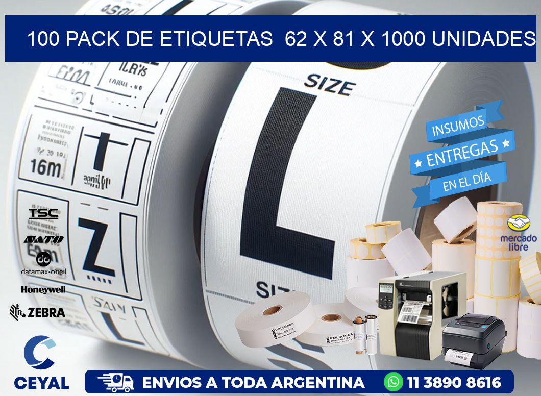 100 PACK DE ETIQUETAS  62 x 81 X 1000 UNIDADES