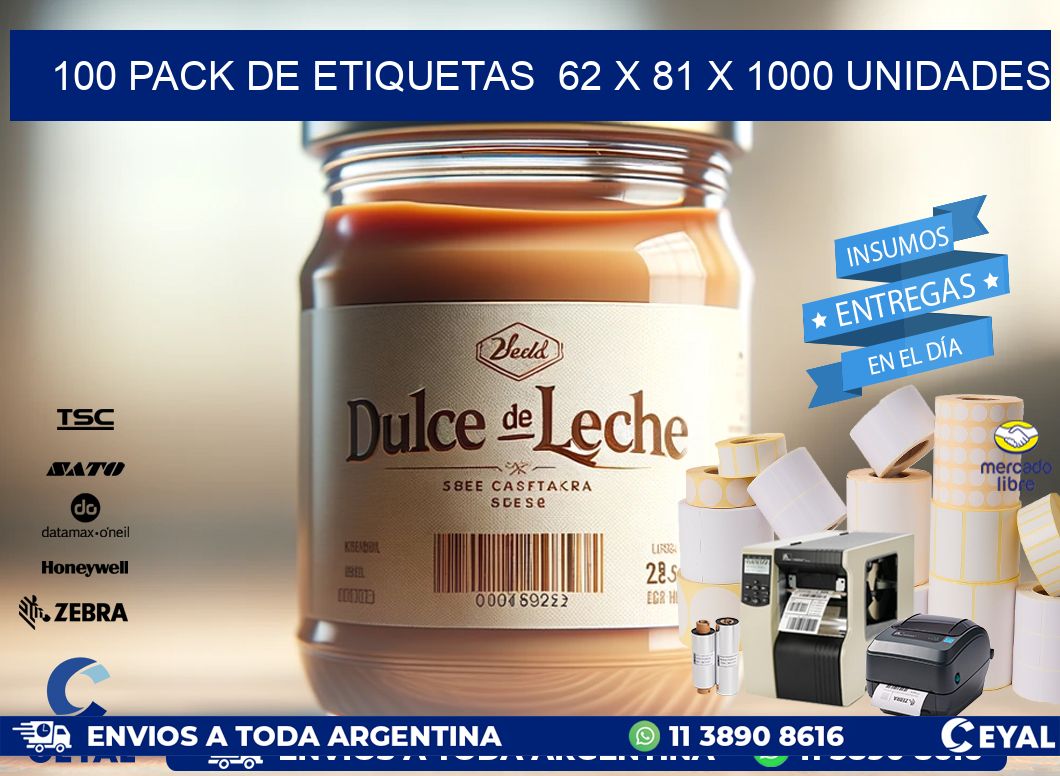 100 PACK DE ETIQUETAS  62 x 81 X 1000 UNIDADES