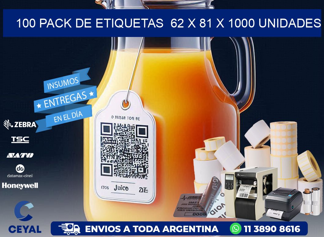 100 PACK DE ETIQUETAS  62 x 81 X 1000 UNIDADES