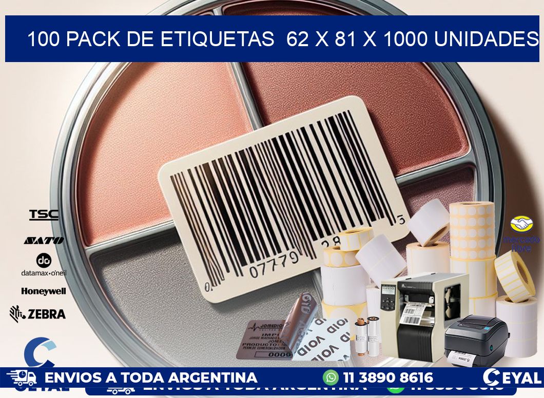 100 PACK DE ETIQUETAS  62 x 81 X 1000 UNIDADES