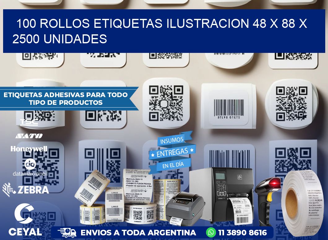 100 ROLLOS ETIQUETAS ILUSTRACION 48 x 88 X 2500 UNIDADES