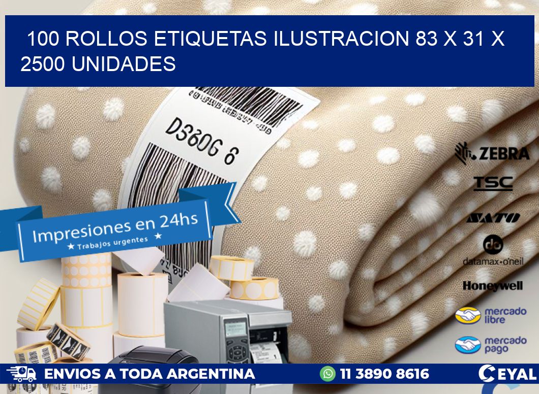 100 ROLLOS ETIQUETAS ILUSTRACION 83 x 31 X 2500 UNIDADES