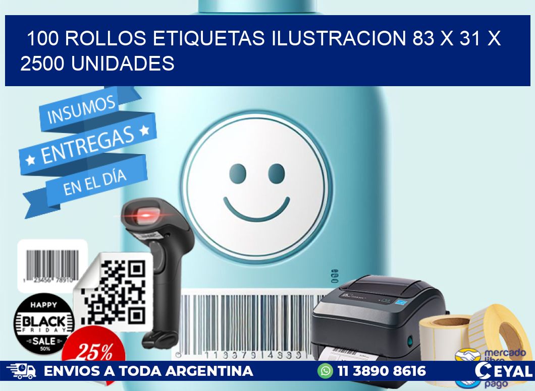 100 ROLLOS ETIQUETAS ILUSTRACION 83 x 31 X 2500 UNIDADES