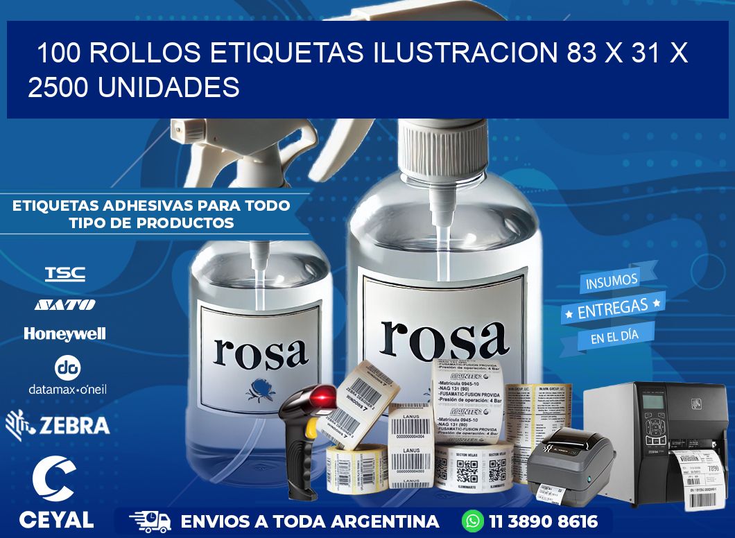 100 ROLLOS ETIQUETAS ILUSTRACION 83 x 31 X 2500 UNIDADES