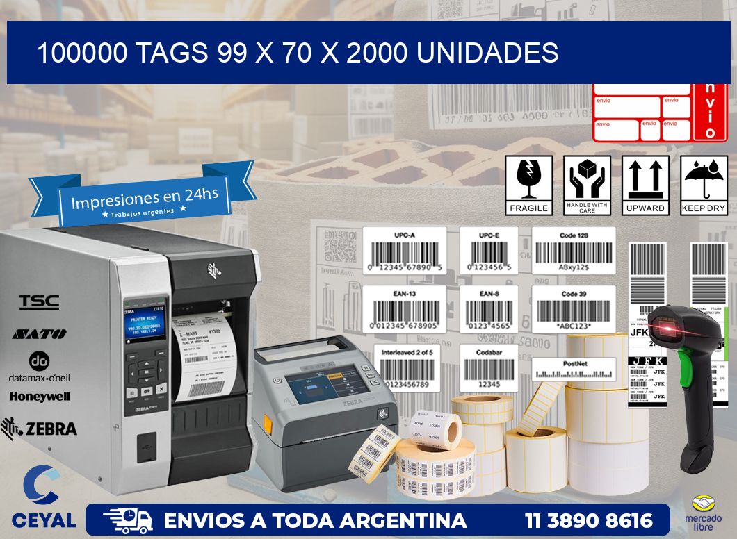 100000 TAGS 99 x 70 X 2000 UNIDADES