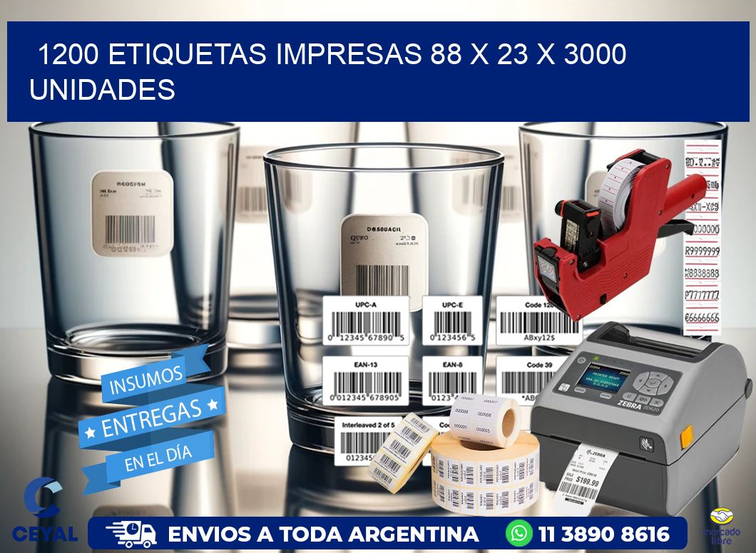 1200 ETIQUETAS IMPRESAS 88 x 23 X 3000 UNIDADES