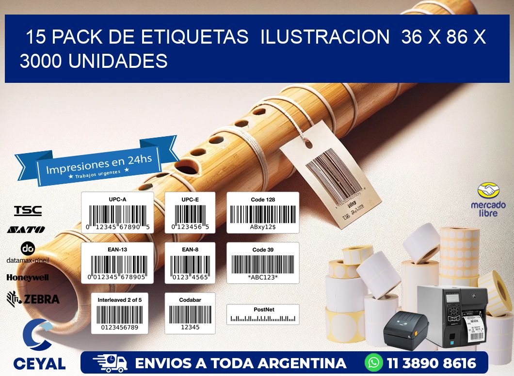 15 PACK DE ETIQUETAS  ILUSTRACION  36 x 86 X 3000 UNIDADES