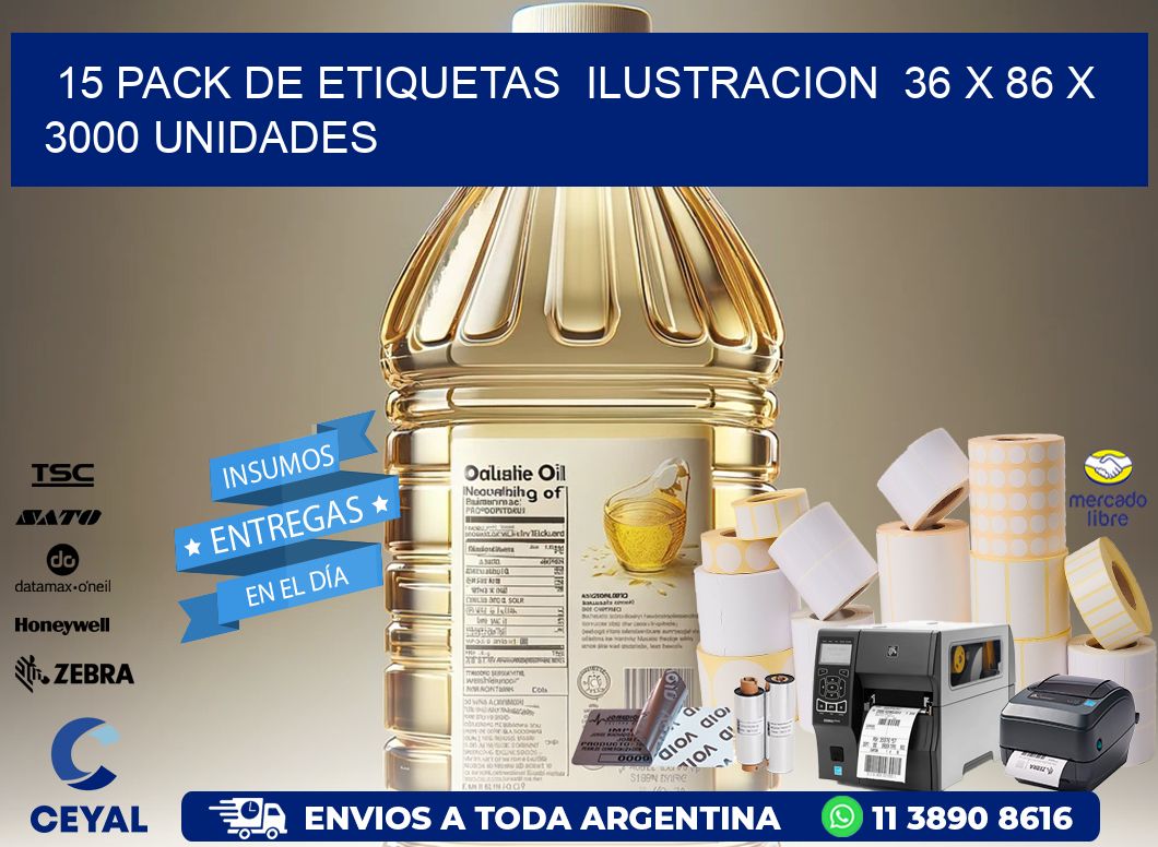 15 PACK DE ETIQUETAS  ILUSTRACION  36 x 86 X 3000 UNIDADES