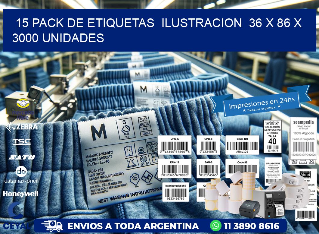 15 PACK DE ETIQUETAS  ILUSTRACION  36 x 86 X 3000 UNIDADES