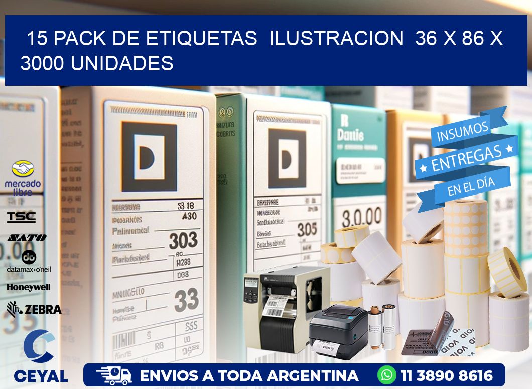 15 PACK DE ETIQUETAS  ILUSTRACION  36 x 86 X 3000 UNIDADES