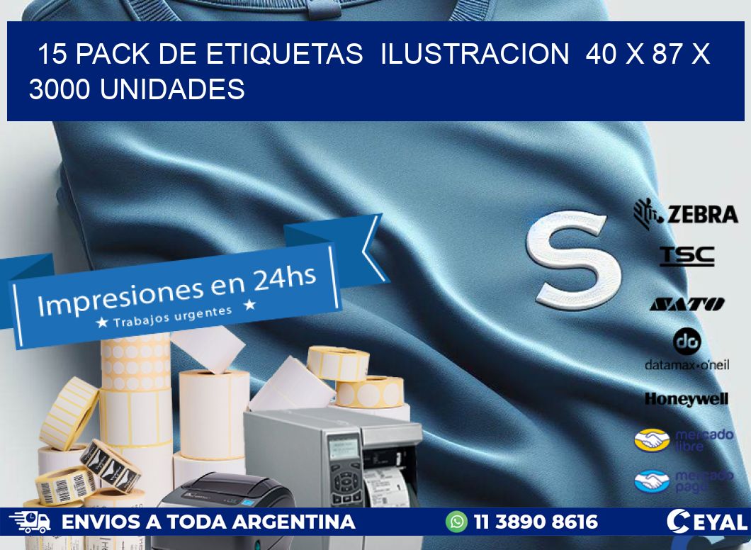 15 PACK DE ETIQUETAS  ILUSTRACION  40 x 87 X 3000 UNIDADES