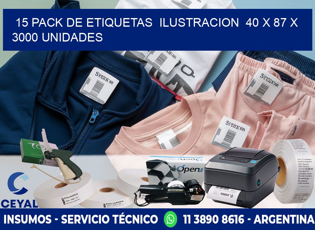 15 PACK DE ETIQUETAS  ILUSTRACION  40 x 87 X 3000 UNIDADES