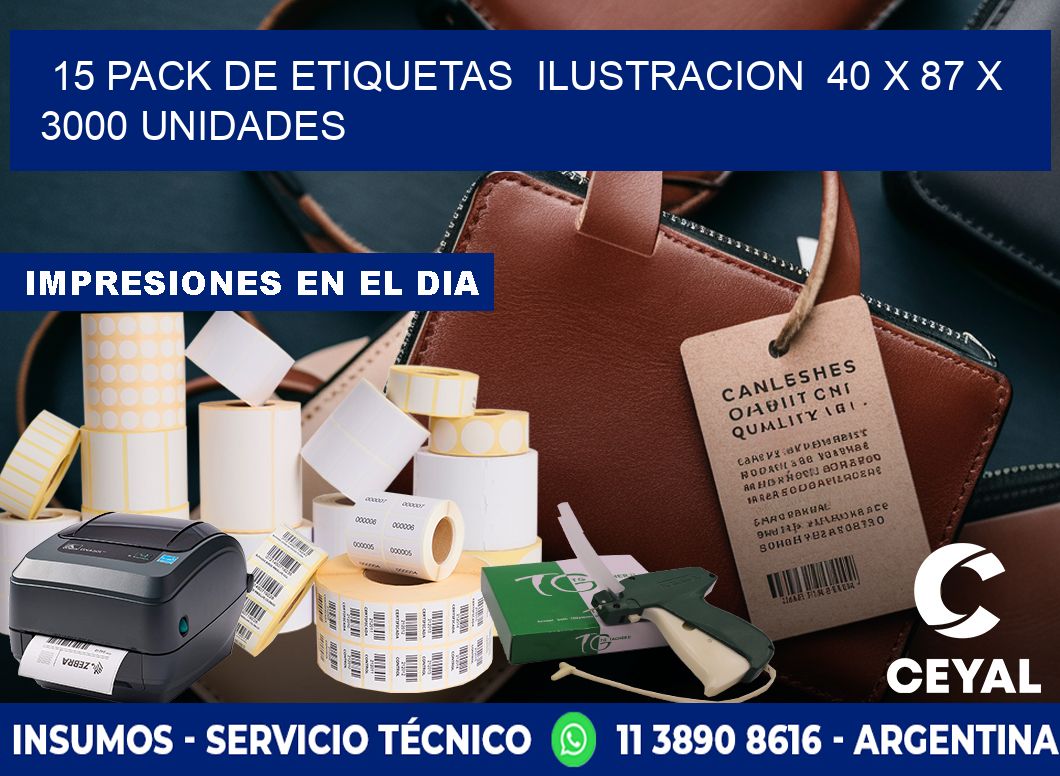 15 PACK DE ETIQUETAS  ILUSTRACION  40 x 87 X 3000 UNIDADES