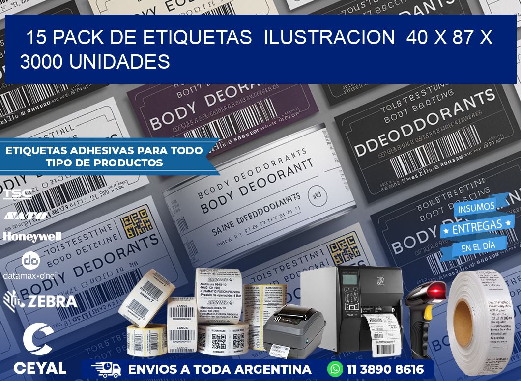 15 PACK DE ETIQUETAS  ILUSTRACION  40 x 87 X 3000 UNIDADES