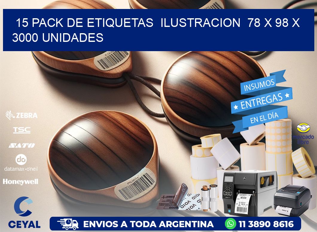 15 PACK DE ETIQUETAS  ILUSTRACION  78 x 98 X 3000 UNIDADES