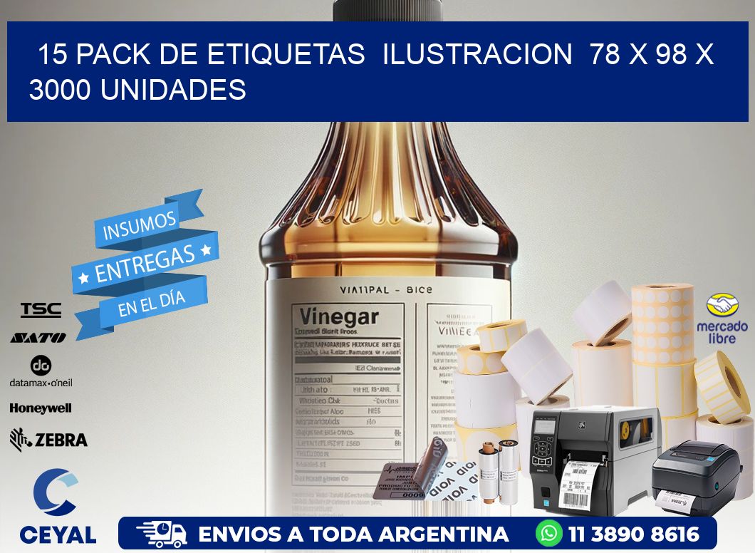 15 PACK DE ETIQUETAS  ILUSTRACION  78 x 98 X 3000 UNIDADES