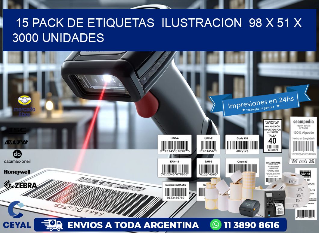 15 PACK DE ETIQUETAS  ILUSTRACION  98 x 51 X 3000 UNIDADES