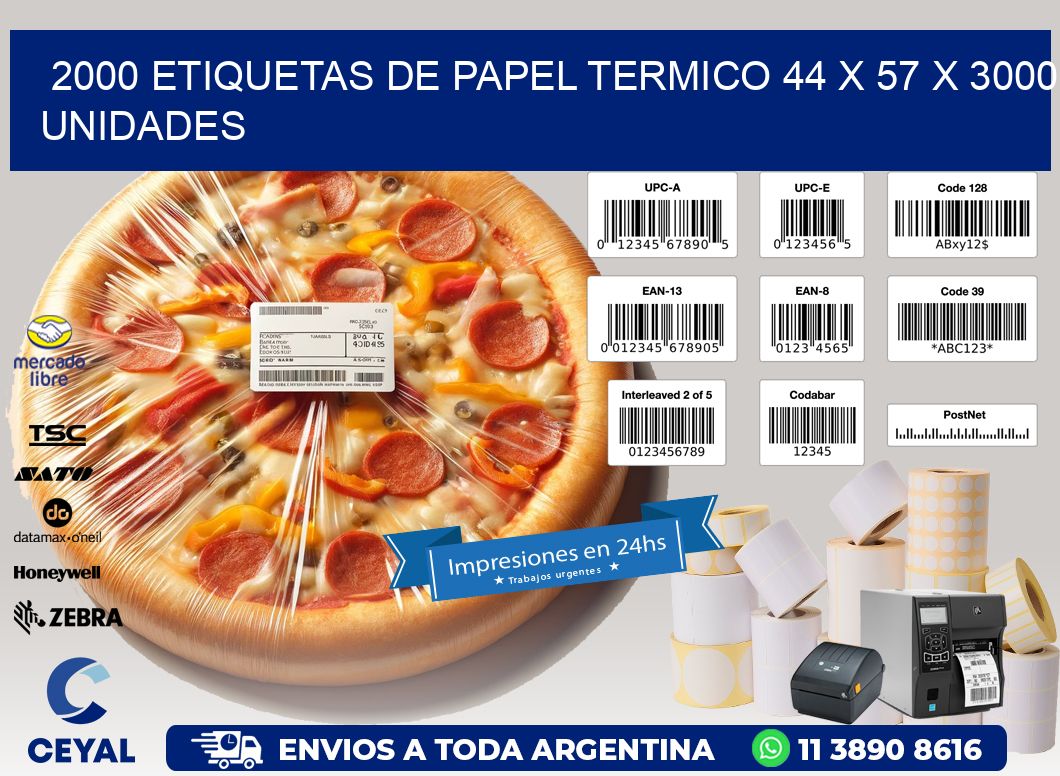 2000 ETIQUETAS DE PAPEL TERMICO 44 x 57 X 3000 UNIDADES