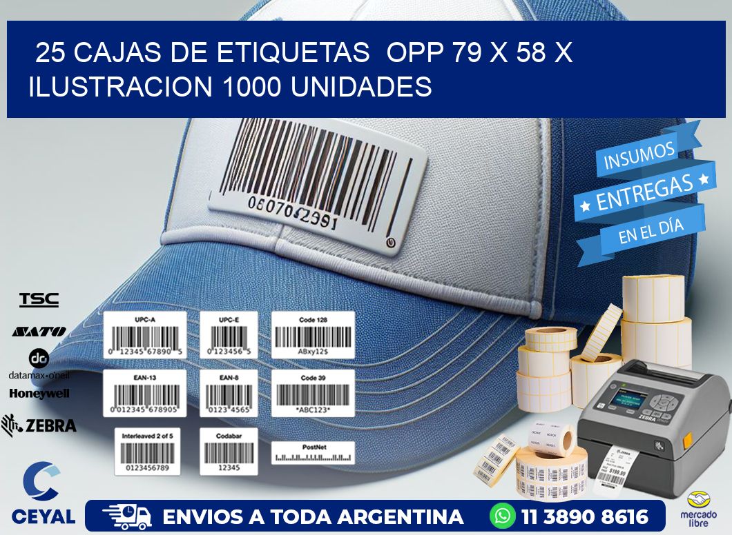 25 CAJAS DE ETIQUETAS  OPP 79 x 58 X ILUSTRACION 1000 UNIDADES