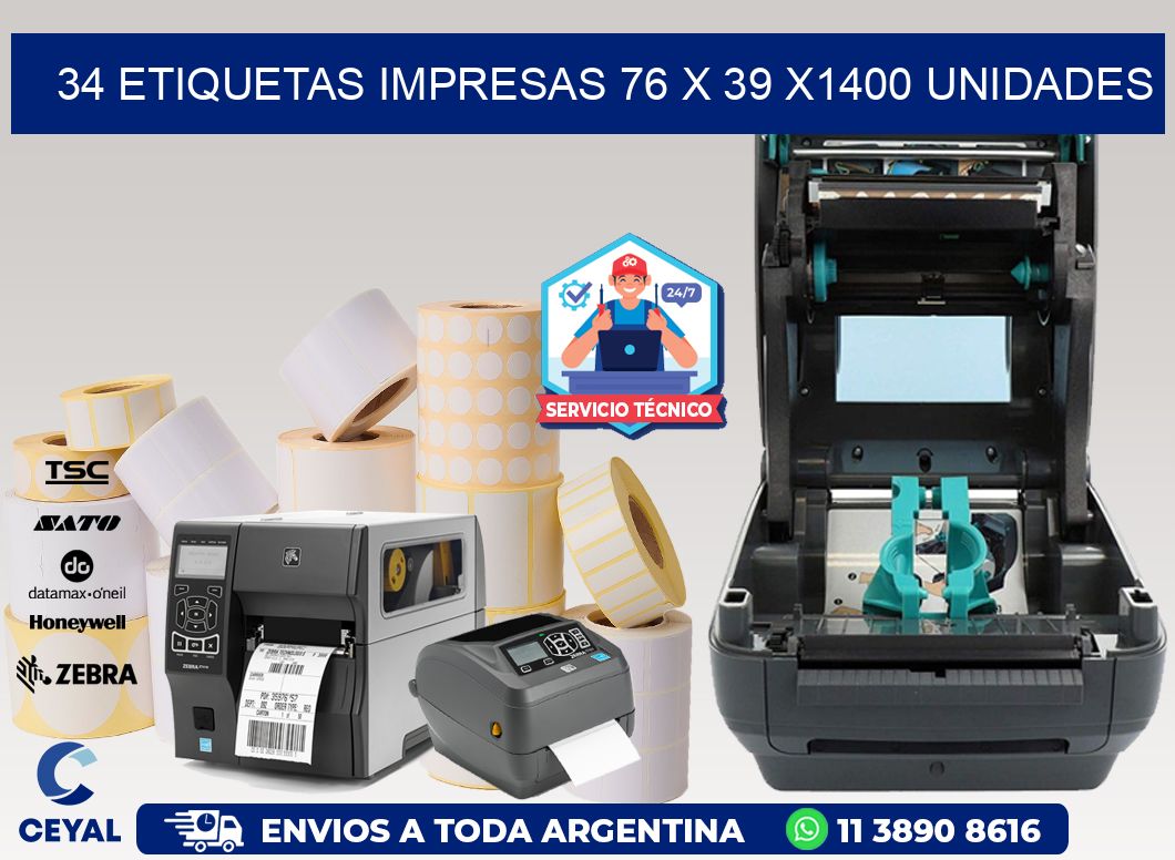 34 ETIQUETAS IMPRESAS 76 x 39 X1400 UNIDADES