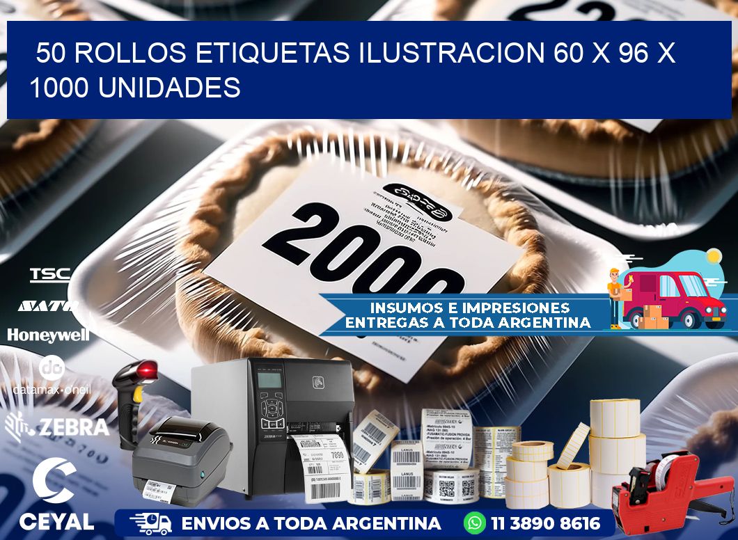 50 ROLLOS ETIQUETAS ILUSTRACION 60 x 96 X 1000 UNIDADES