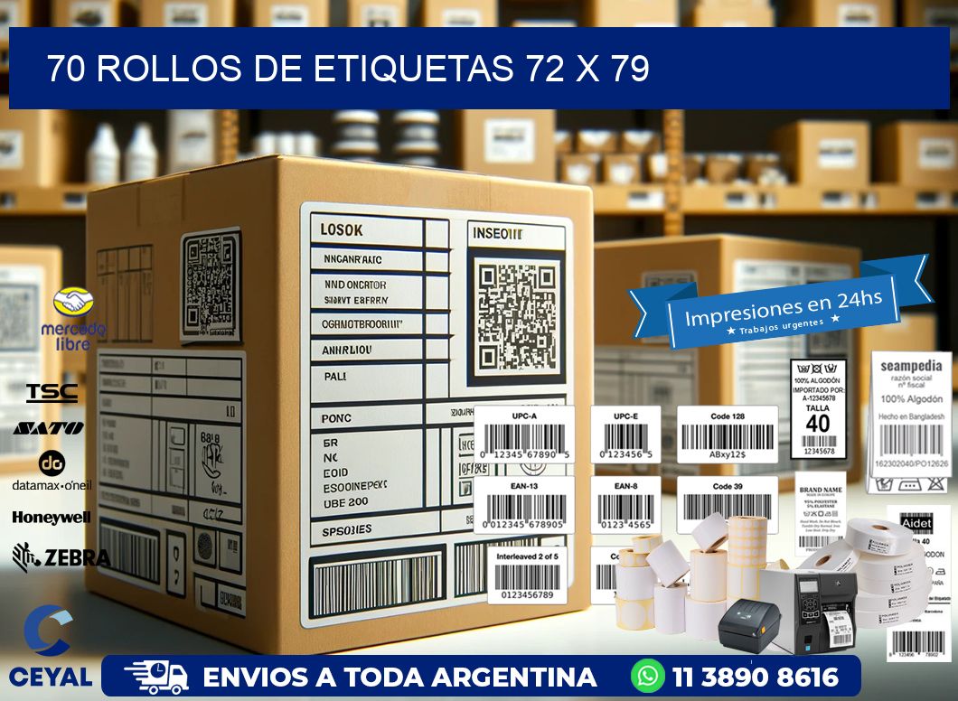 70 ROLLOS DE ETIQUETAS 72 x 79